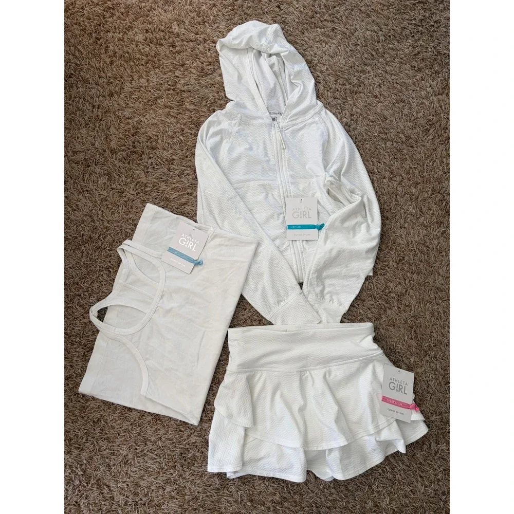Athleta Girl Serve UPF Jacket Skort Tank 3 Piece NWT Size M 8-10 White